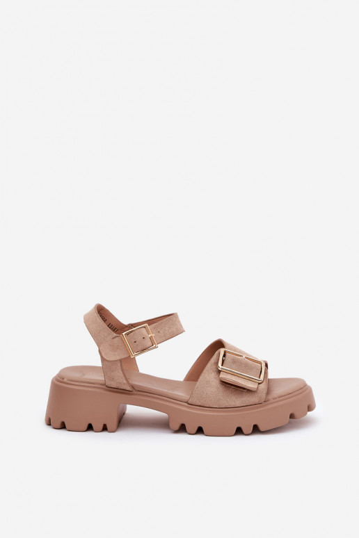 Sandales pour femmes en daim synthétique avec boucles couleur sable Gofielle