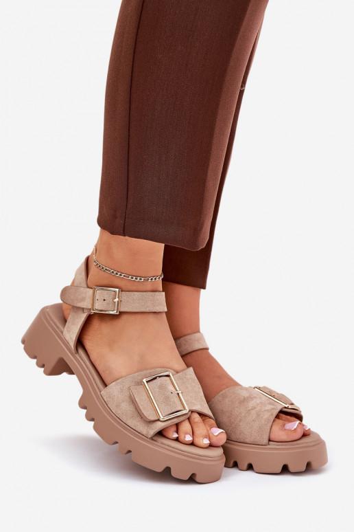Sandales pour femmes en daim synthétique avec boucles couleur sable Gofielle