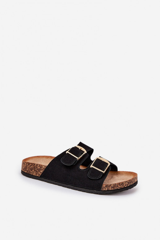 Chaussons pour femmes avec plateforme dorée et boucles noires Lisavionea