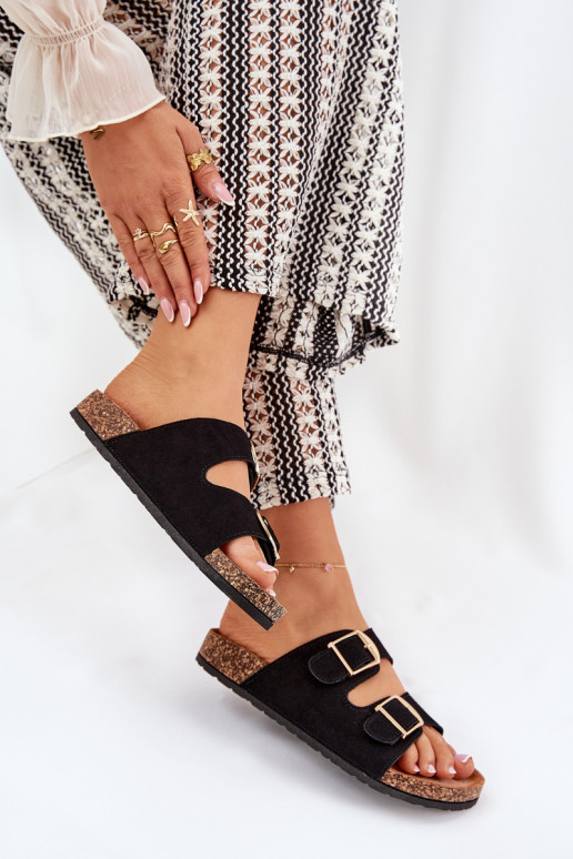 Chaussons pour femmes avec plateforme dorée et boucles noires Lisavionea