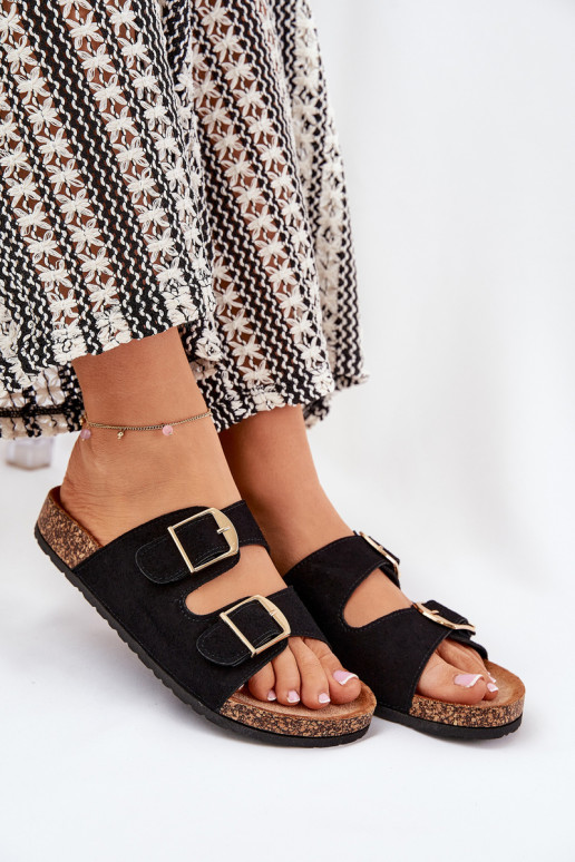 Chaussons pour femmes avec plateforme dorée et boucles noires Lisavionea
