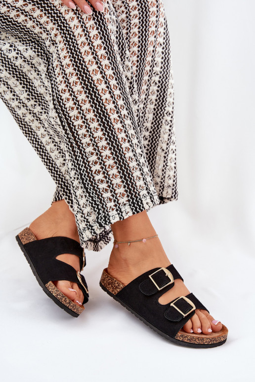 Chaussons pour femmes avec plateforme dorée et boucles noires Lisavionea