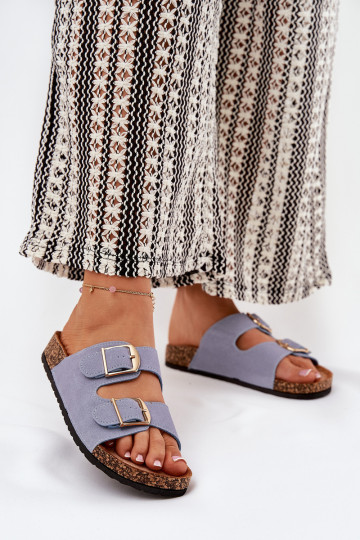 Chaussons pour femmes avec plateforme dorée et boucles bleues Lisavionea 2