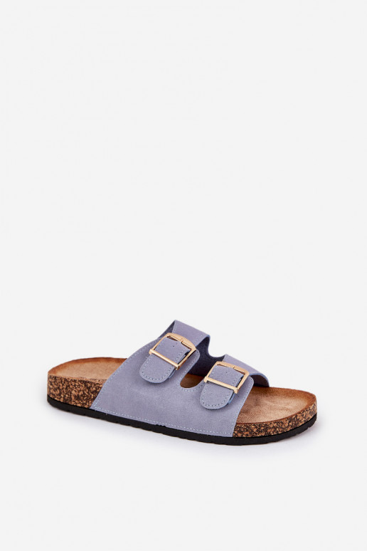 Chaussons pour femmes avec plateforme dorée et boucles bleues Lisavionea