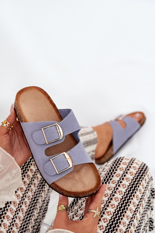 Chaussons pour femmes avec plateforme dorée et boucles bleues Lisavionea