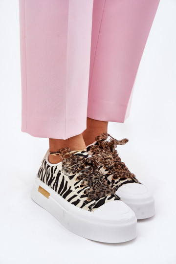 Chaussures décontractées avec plateforme et lacets décoratifs en noir et sable Zidora