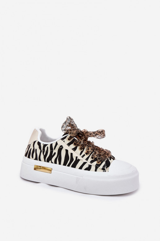 Chaussures décontractées avec plateforme et lacets décoratifs en noir et sable Zidora