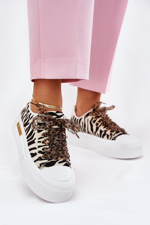 Chaussures décontractées avec plateforme et lacets décoratifs en noir et sable Zidora