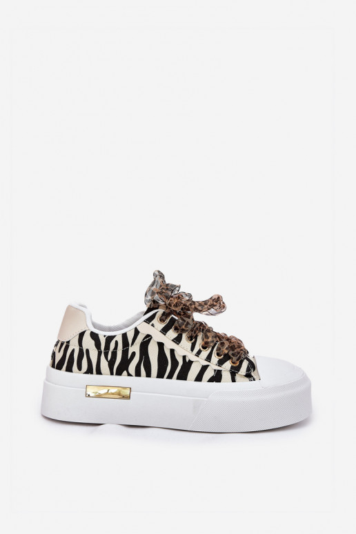 Chaussures décontractées avec plateforme et lacets décoratifs en noir et sable Zidora