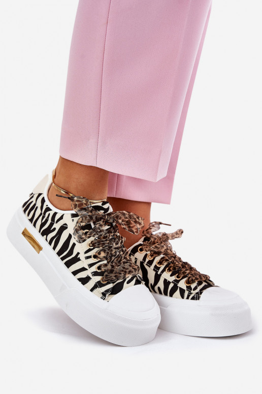 Chaussures décontractées avec plateforme et lacets décoratifs en noir et sable Zidora