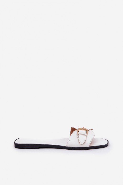 Chaussons plats pour femmes avec boucles dorées en blanc Esiobb