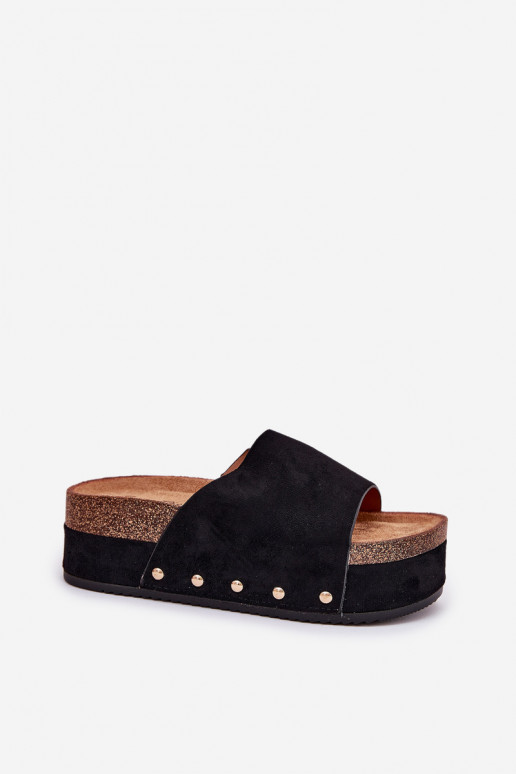 Chaussons pour femmes avec plateforme en daim synthétique noir Vinnibe