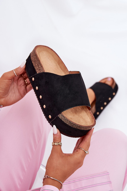 Chaussons pour femmes avec plateforme en daim synthétique noir Vinnibe
