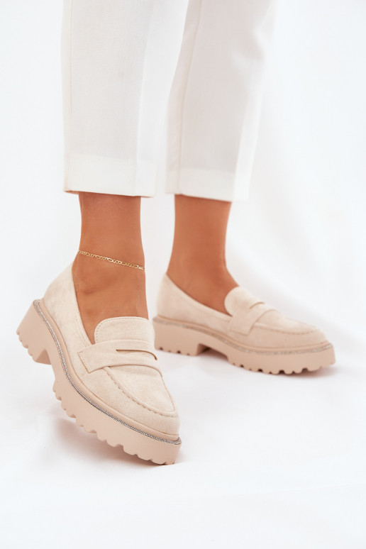 Mocassins pour femmes couleur sable en daim synthétique avec œillets brillants Nilamla