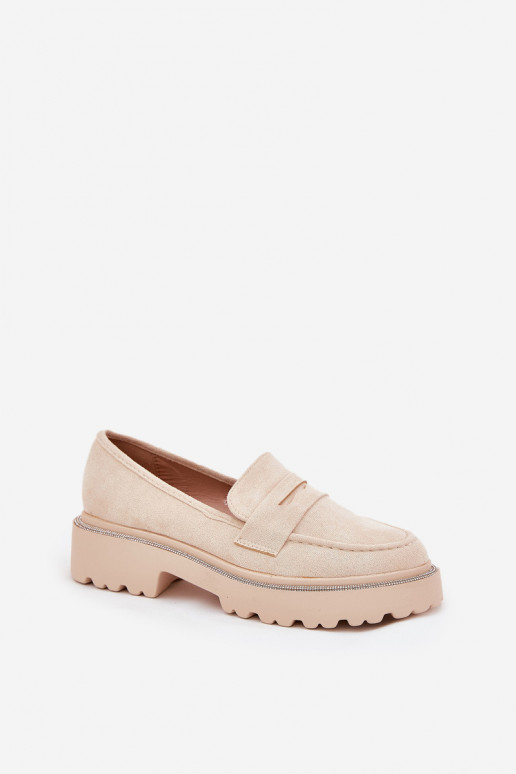 Mocassins pour femmes couleur sable en daim synthétique avec œillets brillants Nilamla