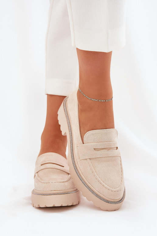 Mocassins pour femmes couleur sable en daim synthétique avec œillets brillants Nilamla