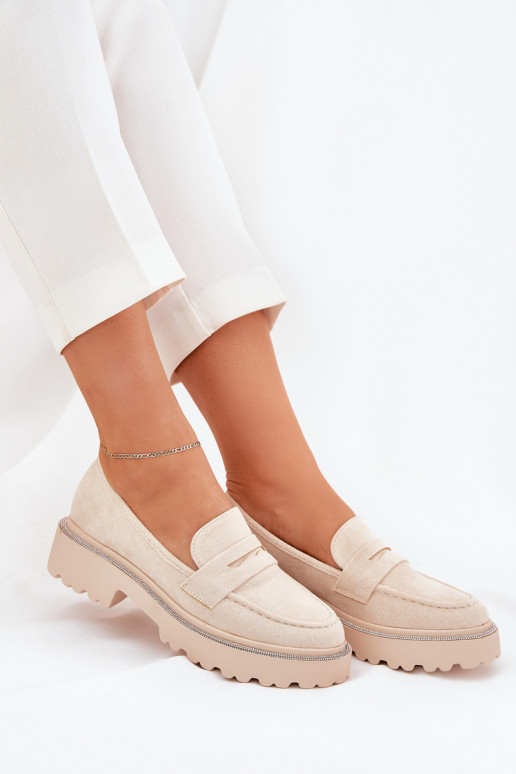Mocassins pour femmes couleur sable en daim synthétique avec œillets brillants Nilamla