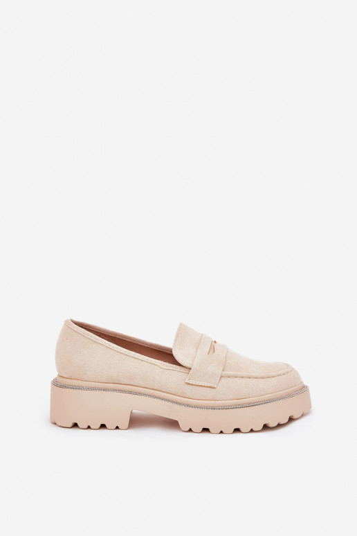 Mocassins pour femmes couleur sable en daim synthétique avec œillets brillants Nilamla