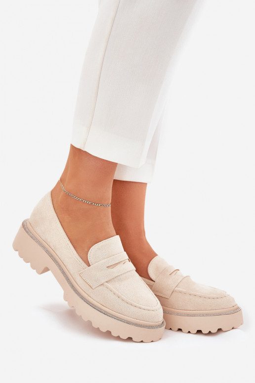 Mocassins pour femmes couleur sable en daim synthétique avec œillets brillants Nilamla