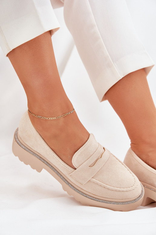 Mocassins pour femmes couleur sable en daim synthétique avec œillets brillants Nilamla