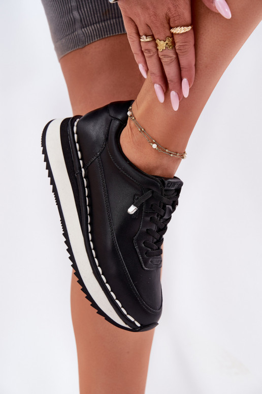 Baskets pour femmes noires en cuir avec plateforme Big Star RR274A335