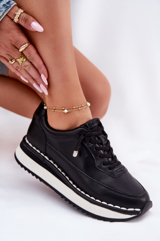 Baskets pour femmes noires en cuir avec plateforme Big Star RR274A335