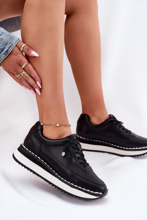 Baskets pour femmes noires en cuir avec plateforme Big Star RR274A335