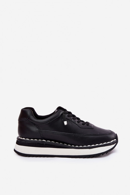 Baskets pour femmes noires en cuir avec plateforme Big Star RR274A335