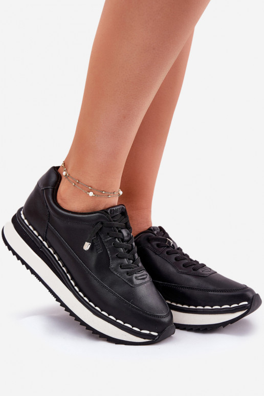 Baskets pour femmes noires en cuir avec plateforme Big Star RR274A335