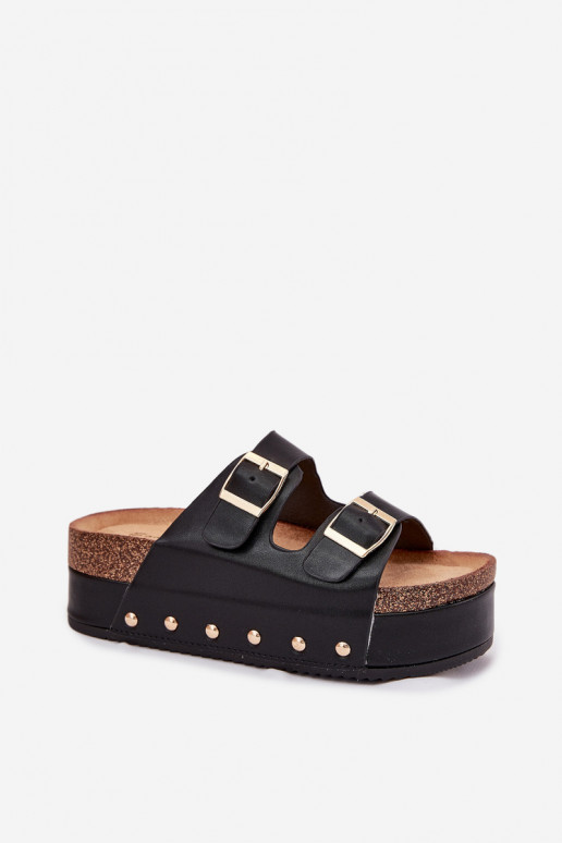 Chaussons pour femmes noires avec boucles sur la plateforme Odisene