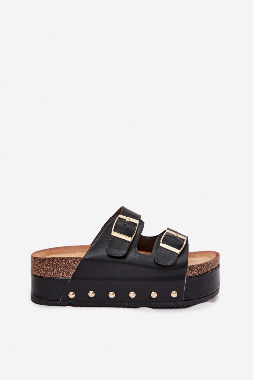 Chaussons pour femmes noires avec boucles sur la plateforme Odisene