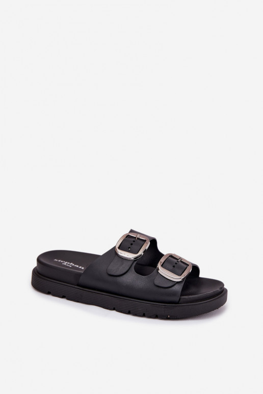 Chaussons pour femmes noires avec boucles sur la plateforme Elamas