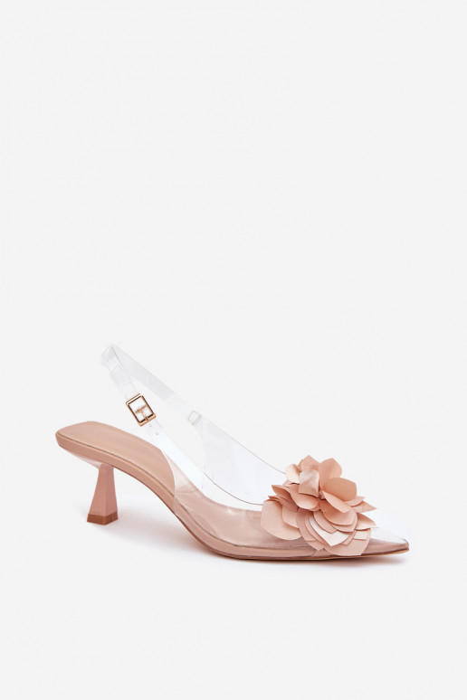 Sandales transparentes nude avec talons fins et fleurs décoratives Risalie