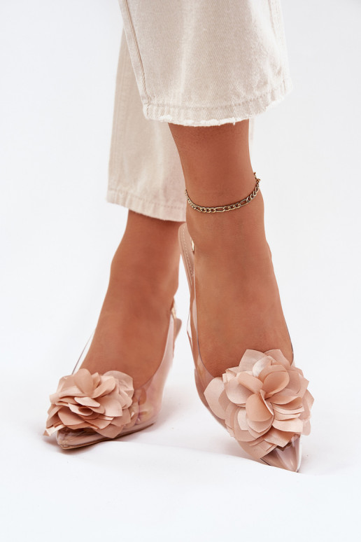 Sandales transparentes nude avec talons fins et fleurs décoratives Risalie