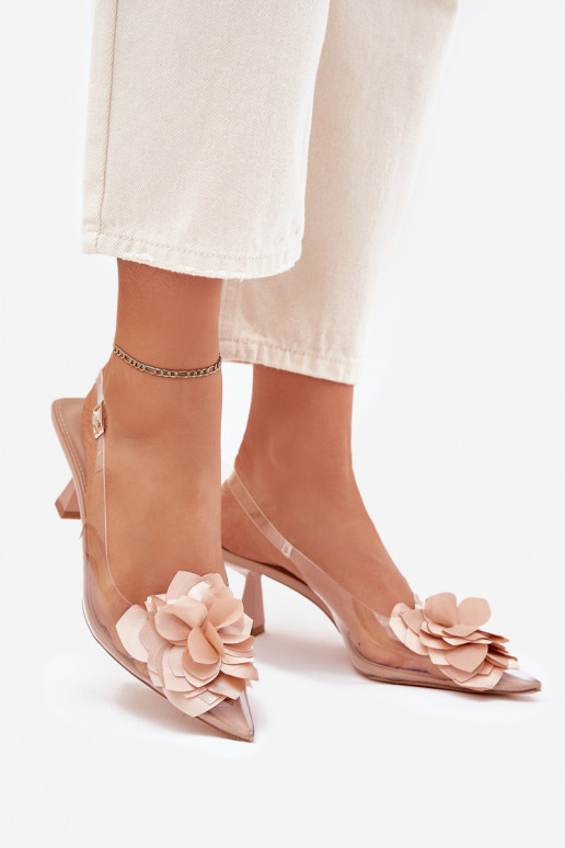 Sandales transparentes nude avec talons fins et fleurs décoratives Risalie