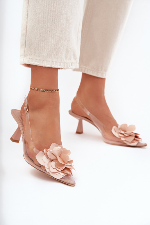 Sandales transparentes nude avec talons fins et fleurs décoratives Risalie