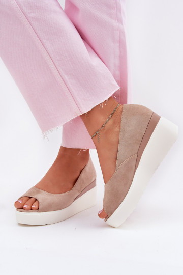 Sandales à plateforme pour femmes en daim synthétique couleur sable Velira 2