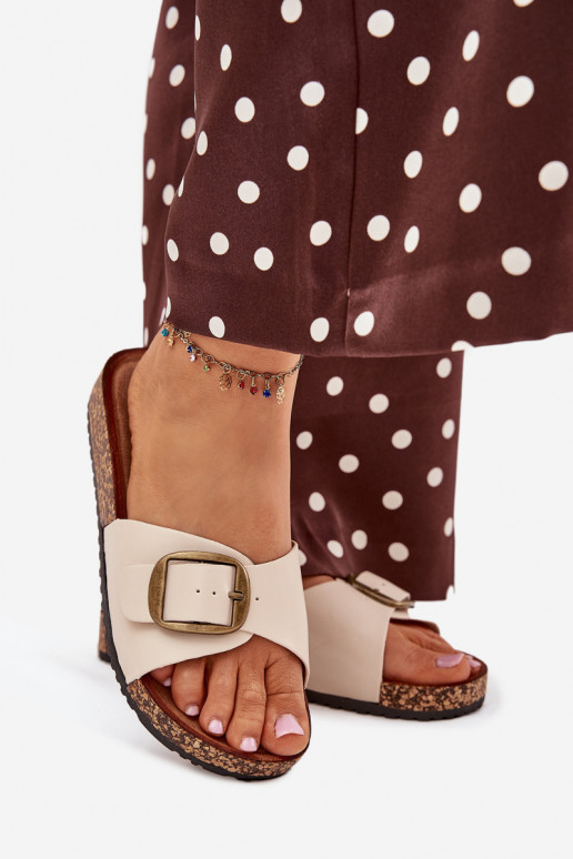 Chaussons à plateforme pour femmes avec boucles couleur sable Vianara