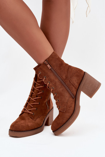 Bottes de cheville pour femmes isolées avec lacets et fermetures éclair en marron Paressa 2