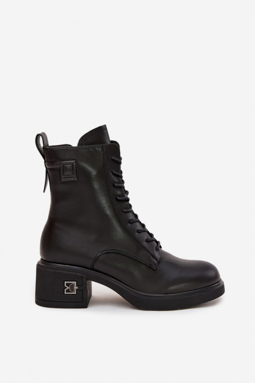 Bottes de cheville pour femmes isolées en cuir naturel Vinceza 66819 en noir
