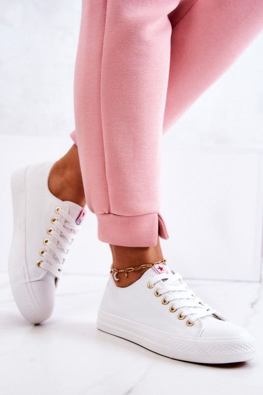 Chaussures décontractées classiques pour femmes en blanc et or Ecoma