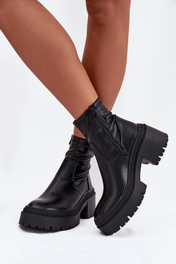 Bottines pour femmes sur talons épais et plateforme en simili cuir noir Elvianne