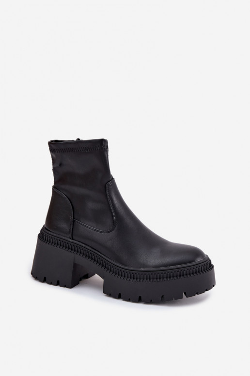 Bottines pour femmes sur talons épais et plateforme en simili cuir noir Elvianne