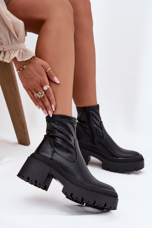 Bottines pour femmes sur talons épais et plateforme en simili cuir noir Elvianne