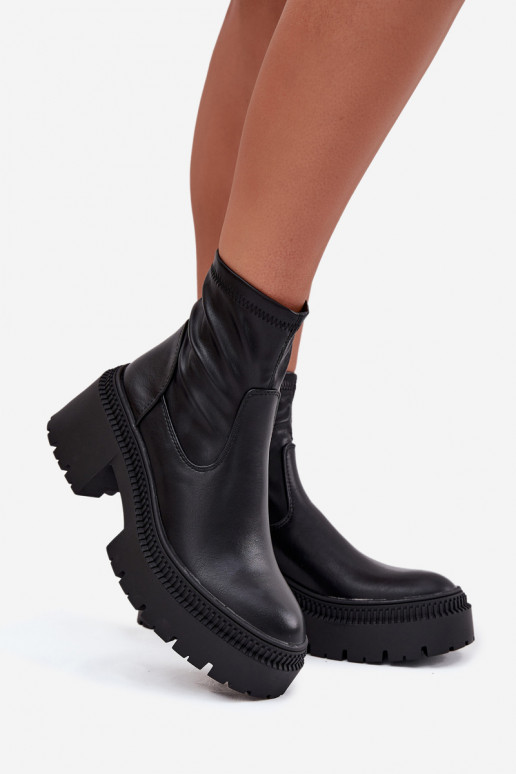 Bottines pour femmes sur talons épais et plateforme en simili cuir noir Elvianne