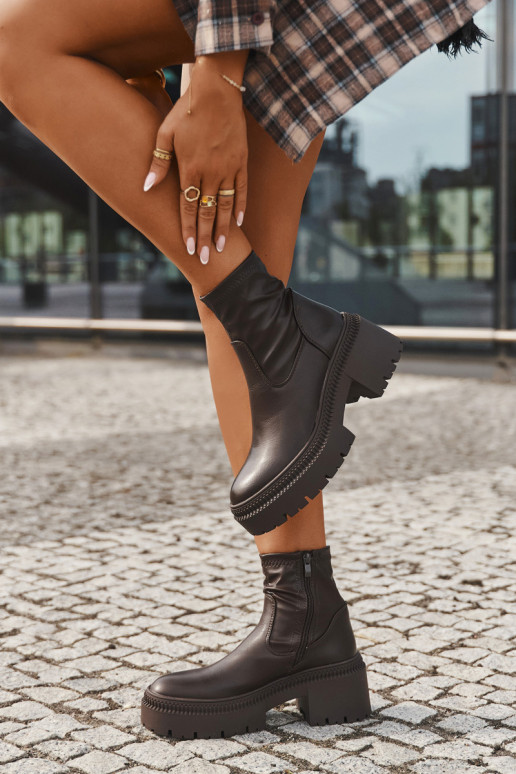 Bottines pour femmes sur talons épais et plateforme en simili cuir marron Elvianne