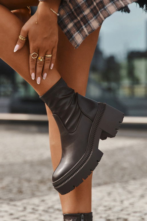 Bottines pour femmes sur talons épais et plateforme en simili cuir marron Elvianne