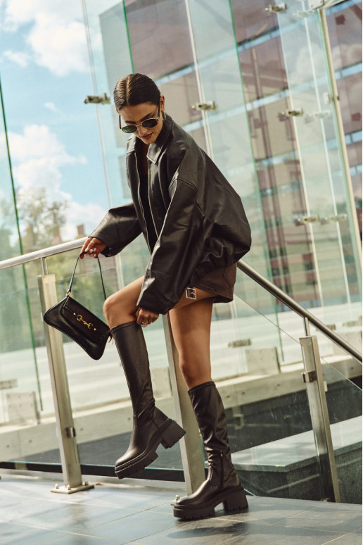 Bottes hautes pour femmes sur talons épais et plateforme en brun Florinne