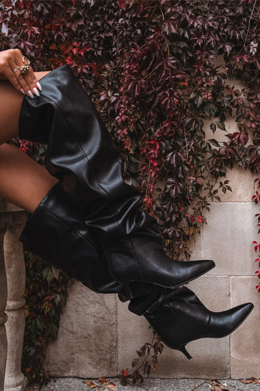 Bottes hautes pour femmes à enfiler avec talons fins en noir Ysolienne