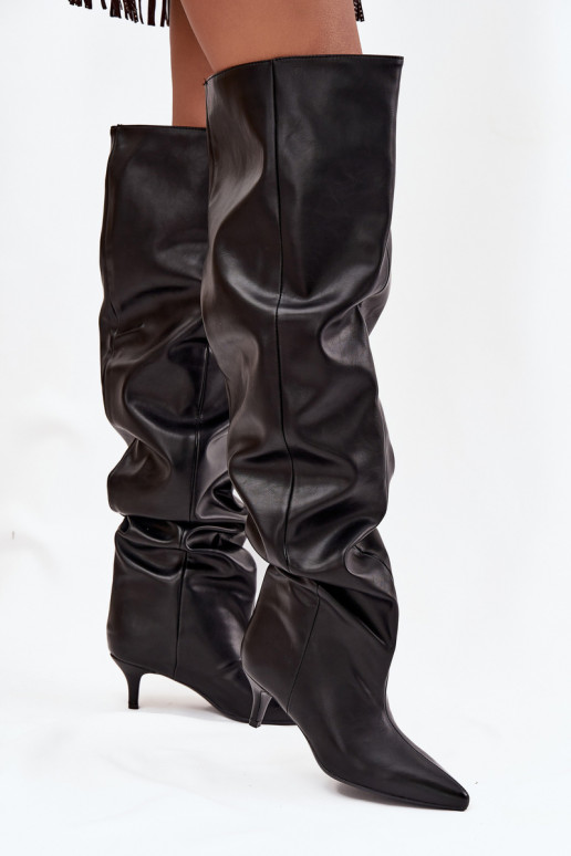 Bottes hautes pour femmes à enfiler avec talons fins en noir Ysolienne